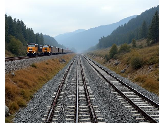 Travaux d'extension de voie ferrée dans un paysage rural