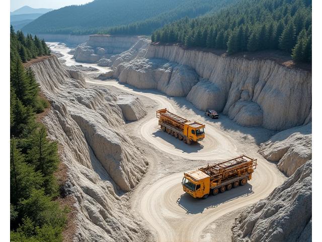 Vue aérienne d'une carrière de pierre avec équipements modernes